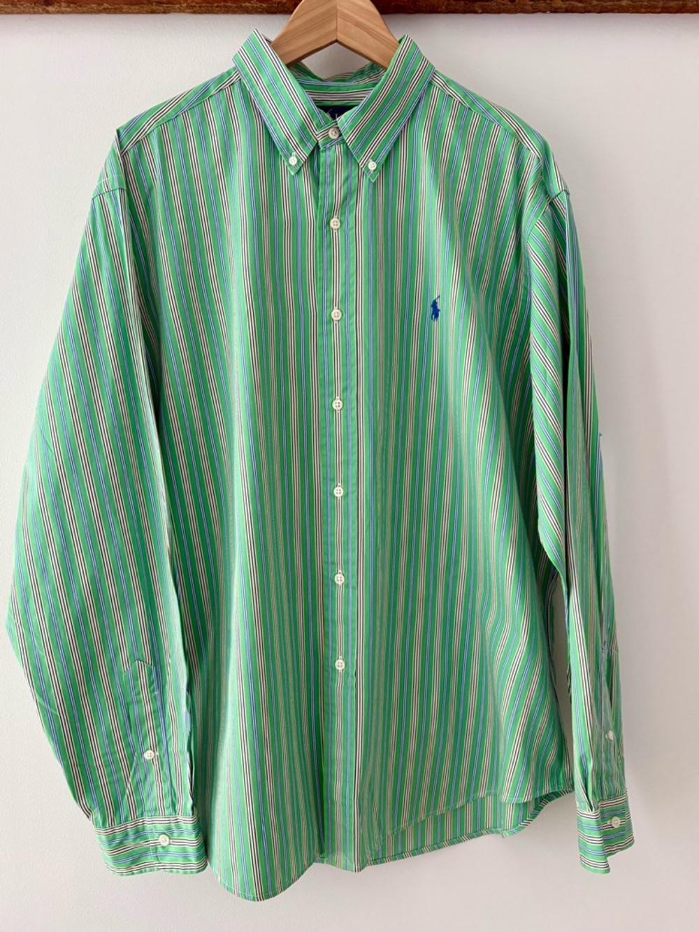 Ralph Lauren—Classic Fit Button Down Shirt, Green/Blue/White/Yellow Stripes